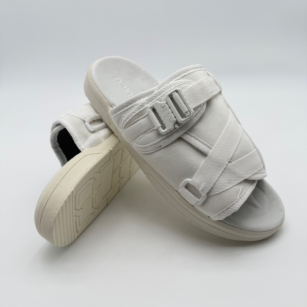 DRACO Mens13-14 All White Multi-Strap Tactical Buckle Slides Street /Beach Wear